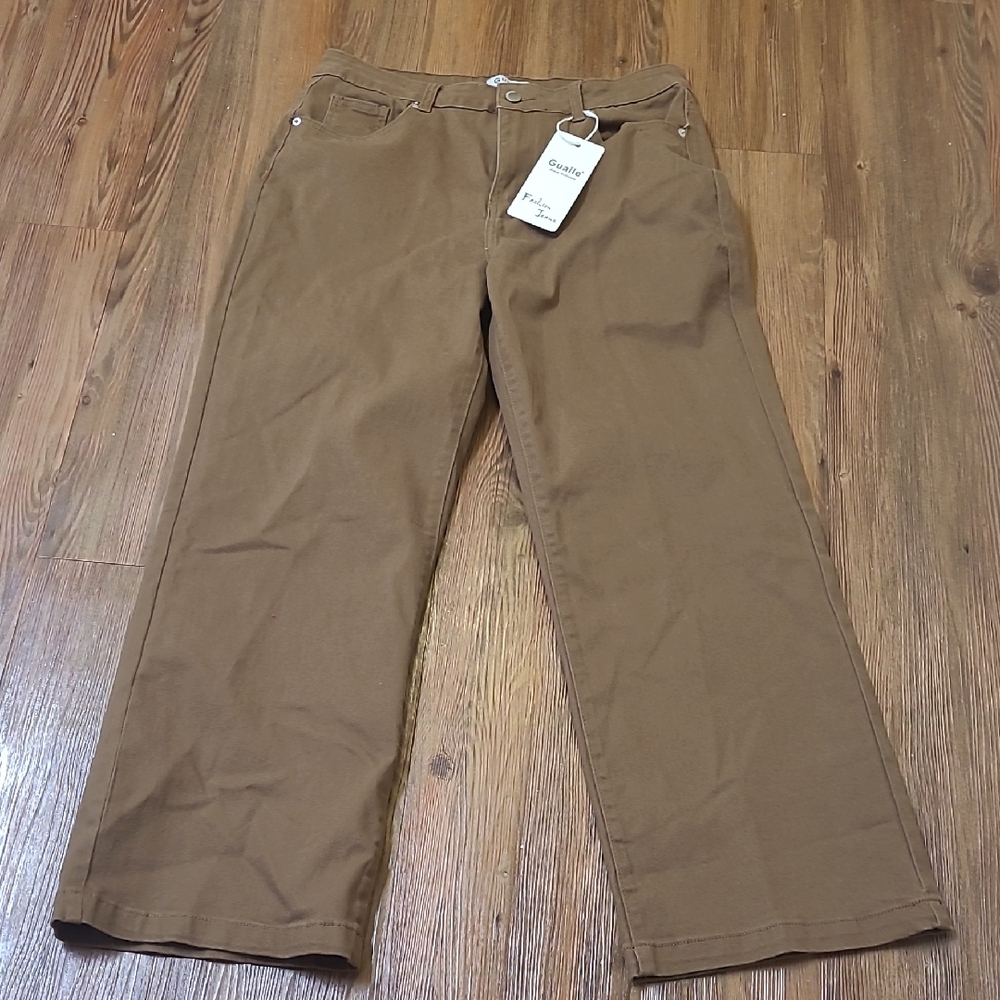 Quilted Wide‎ Leg Jeans - Brown